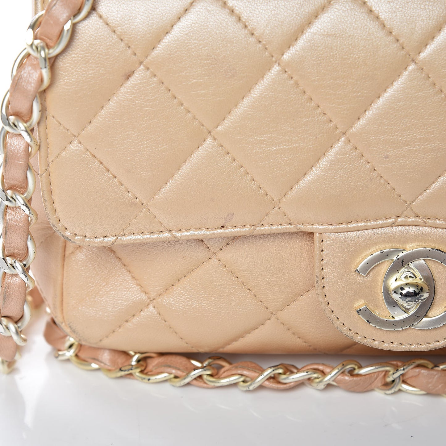 Lambskin Quilted Extra Mini Flap Light Beige