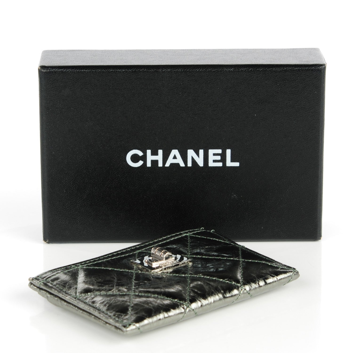 Chanel Metallic Aged Calfskin Quilted Reissue Card Holder Dark Green 4 of 8
