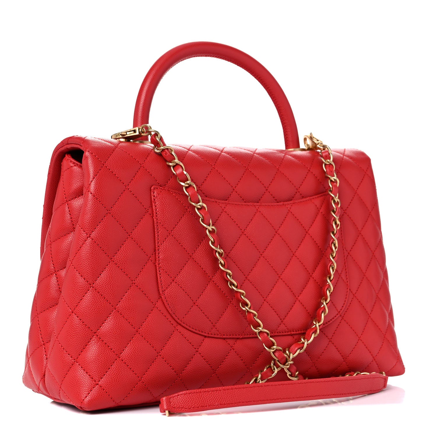 Chanel Caviar Quilted Medium Coco Handle Flap Red 3 of 10