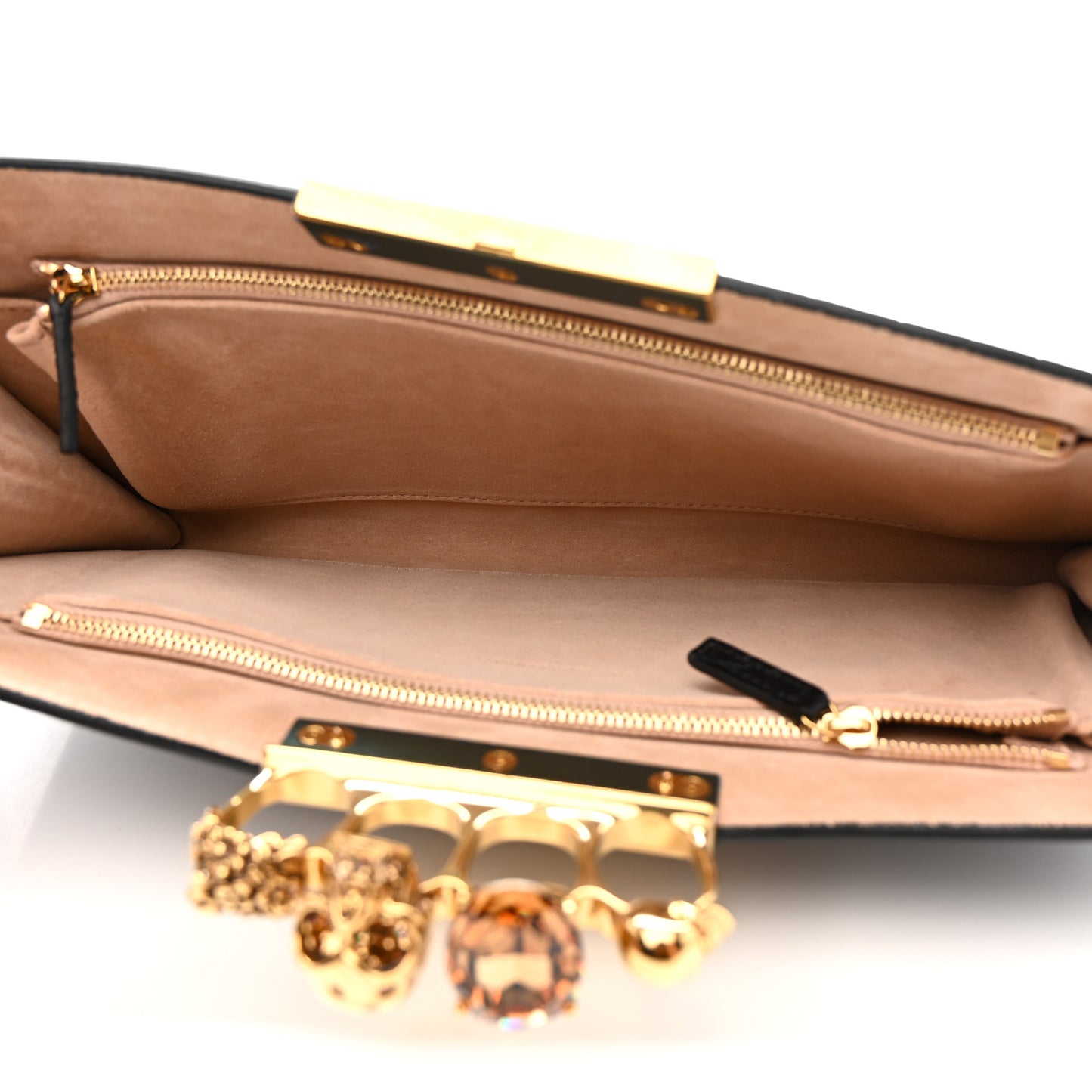 Calfskin Crocodile Embossed Knuckle Flat Clutch Black Gold