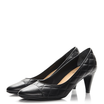 Chanel Lambskin Quilted Cap Toe Pumps 38.5 Black 2 of 9