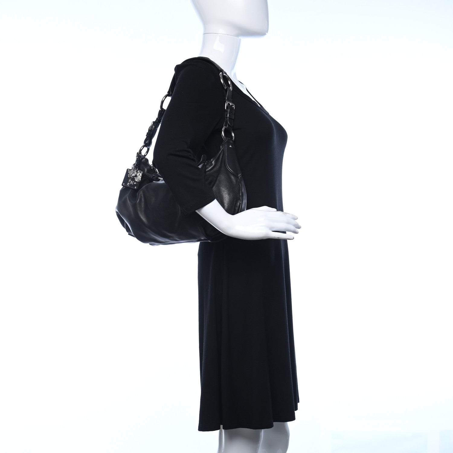 Prada Soft Calfskin Pleated Hobo Black 2 of 9