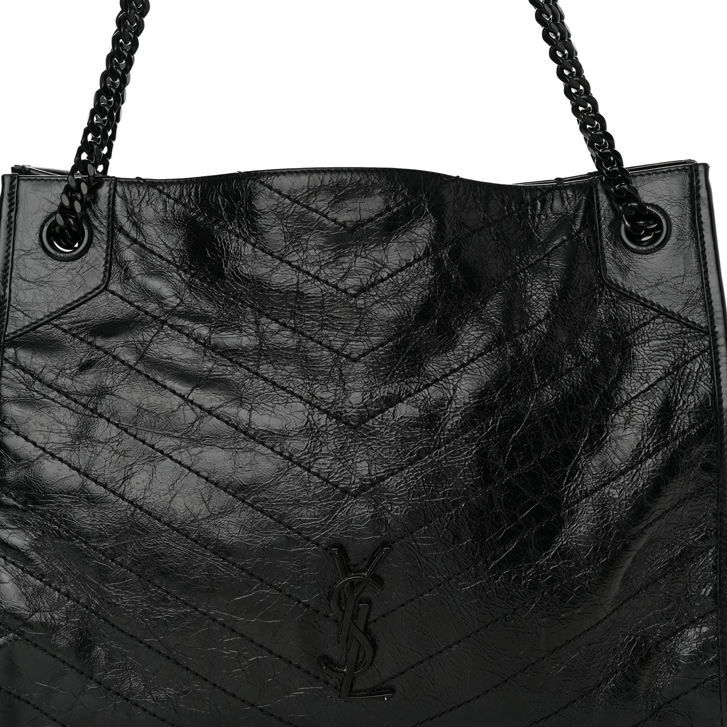Crinkled Calfskin Matelasse Monogram Medium Niki Shopper Tote Black