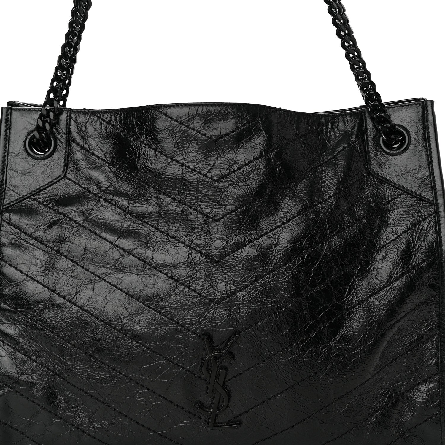 Saint Laurent Crinkled Calfskin Matelasse Monogram Medium Niki Shopper Tote Black 8 of 12