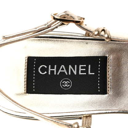 Chanel Laminated Calfskin Grosgrain Cap Toe CC Slingback Flats 37 Gold Black 6 of 9