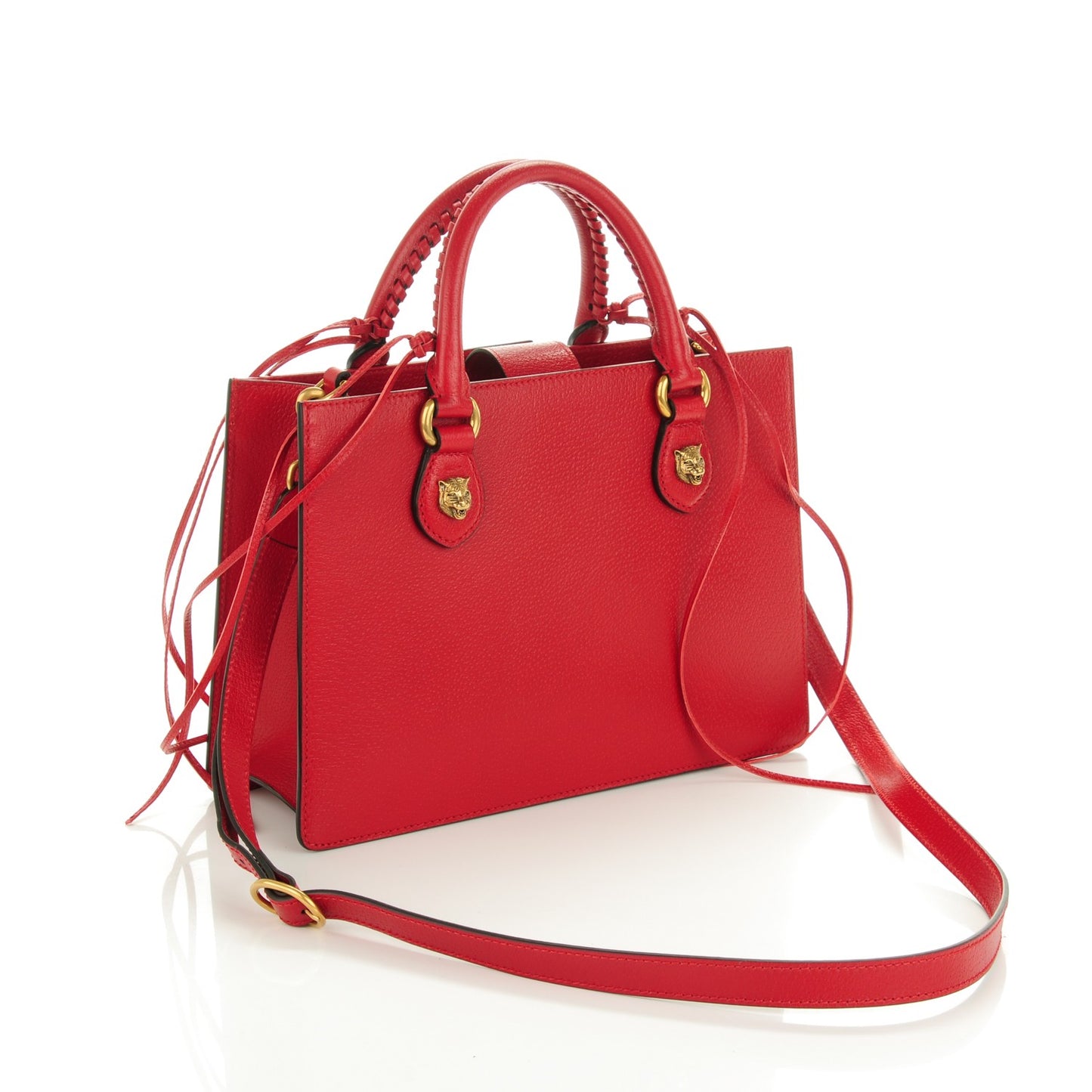 Grained Calfskin Small Animalier Top Handle Tote Red