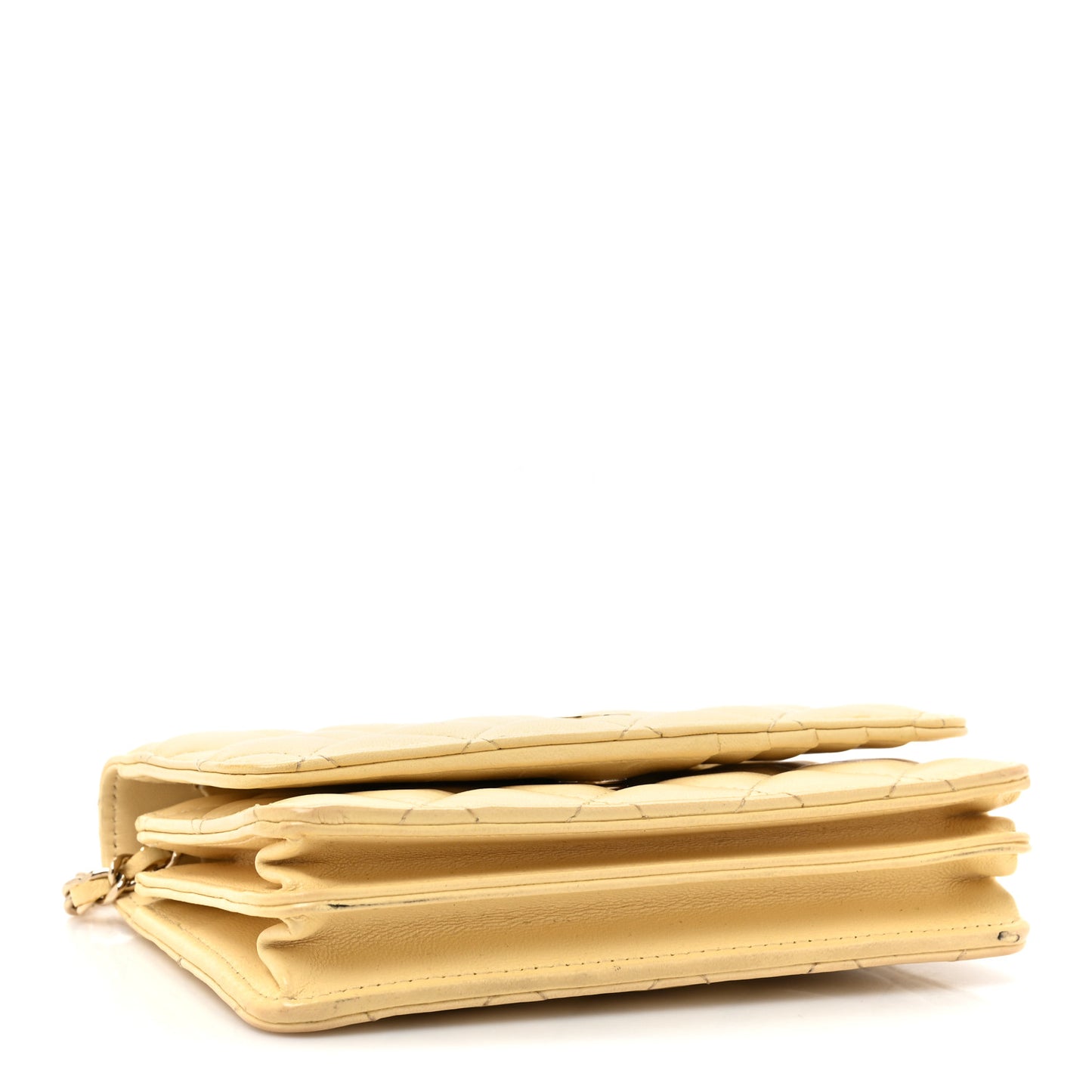 Lambskin Quilted Mini Wallet On Chain WOC Yellow