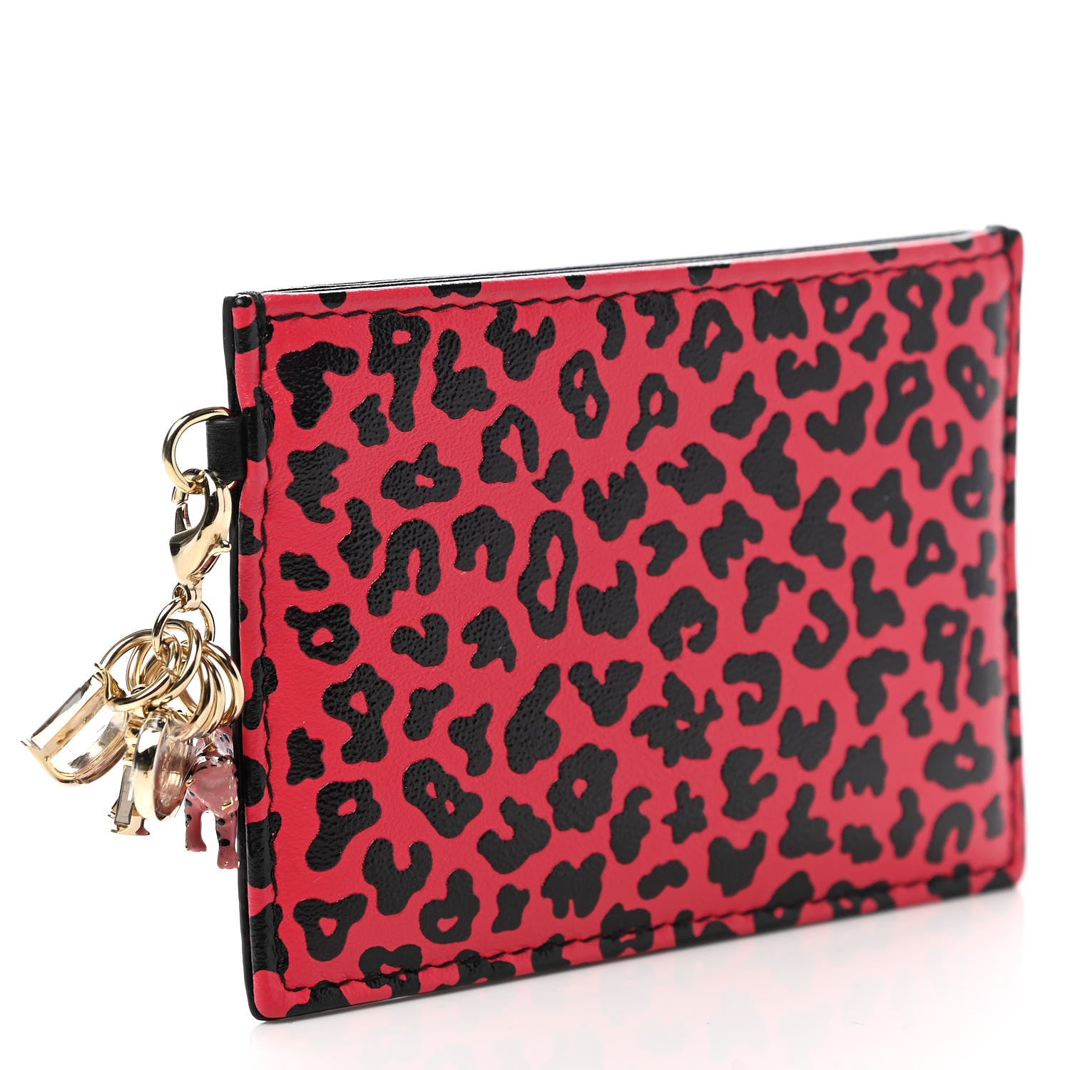 Christian Dior Calfskin Leopard Print Card Holder Pink Black 3 of 9