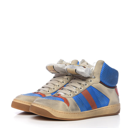 Gucci Nubuck Web Mens Screener High Top Sneakers 8 Dusty Milk Bright Splash 3 of 9