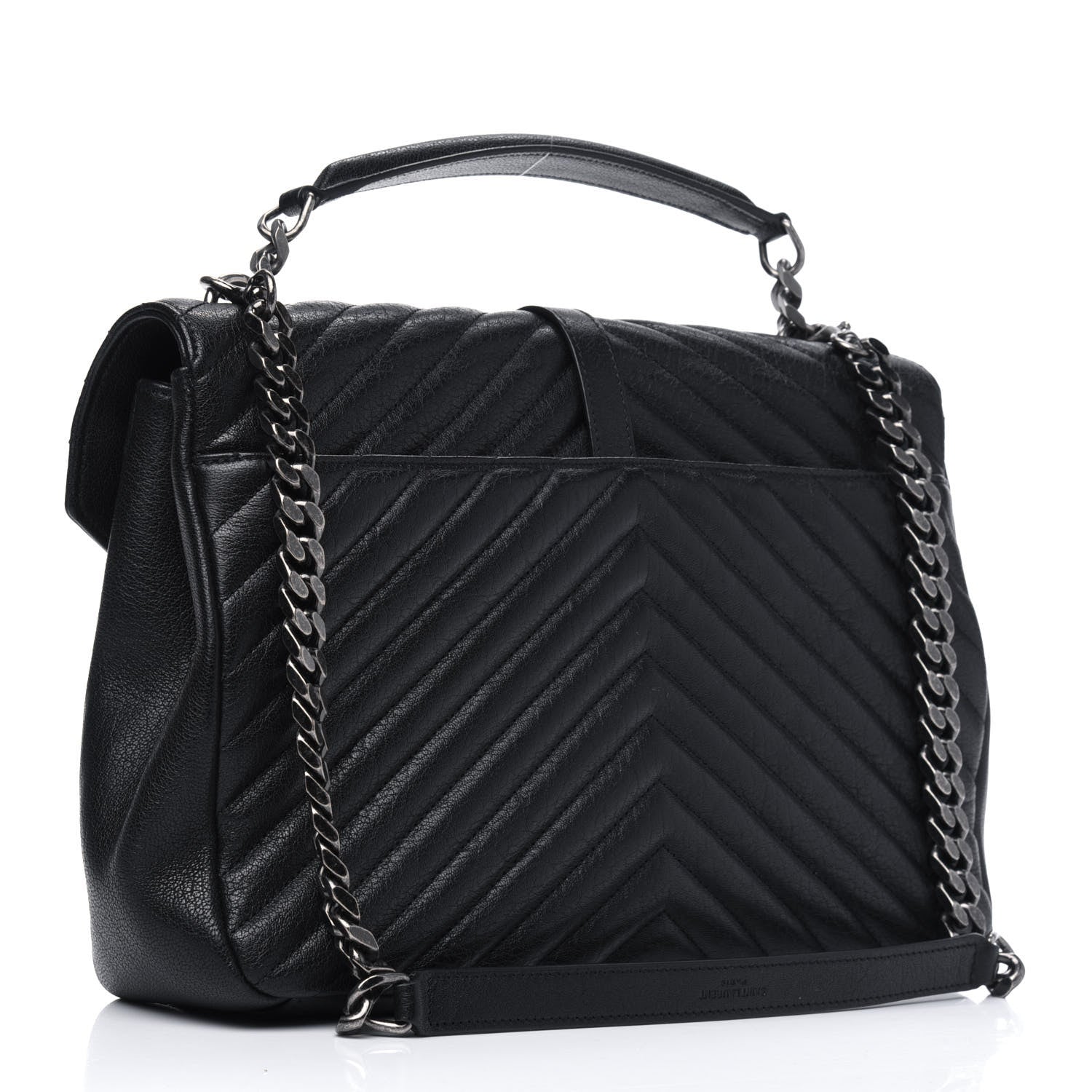 Saint Laurent Sheepskin Matelasse Chevron Monogram Large College Satchel Black 2 of 16