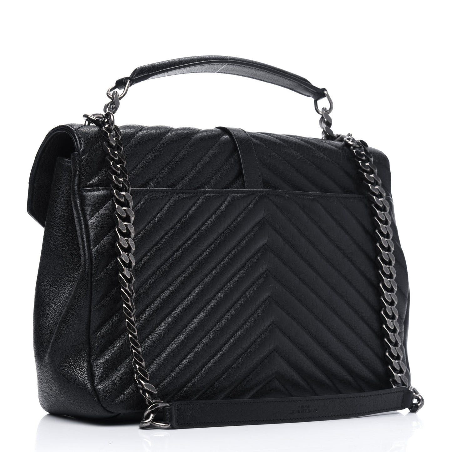 Sheepskin Matelasse Chevron Monogram Large College Satchel Black