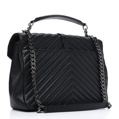 Saint Laurent Sheepskin Matelasse Chevron Monogram Large College Satchel Black 2 of 12