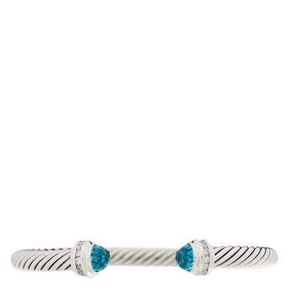David Yurman Sterling Silver Diamond Blue Topaz 5mm Cable Classics Bracelet 1 of 3
