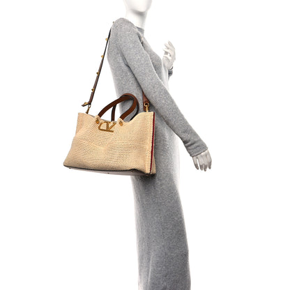 Valentino Garavani Raffia Grained Calfskin Medium Rockstud Vlogo Tote Naturale 2 of 10