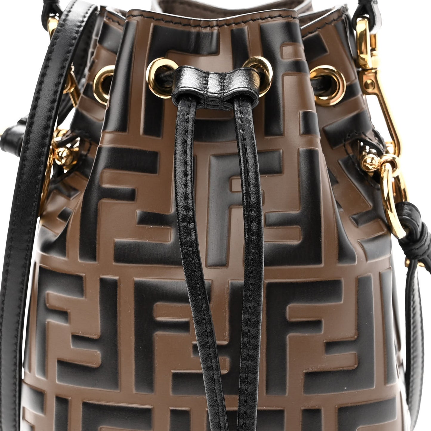 Vitello Liberty F is Fendi Bi-Color FF 1974 Embossed Mini Mon Tresor Bucket Bag Maya Black