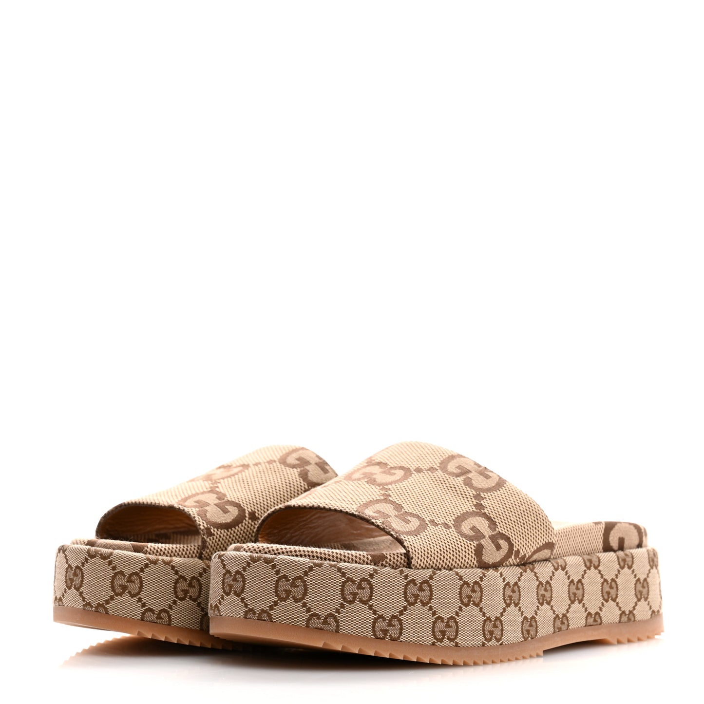 Monogram Maxi GG Angelina Platform 55mm Slide Sandals 40 Camel Ebony