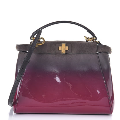 Fendi Suede Patent Calfskin Ombre Mini Peekaboo Iconic Satchel Magenta 1 of 10