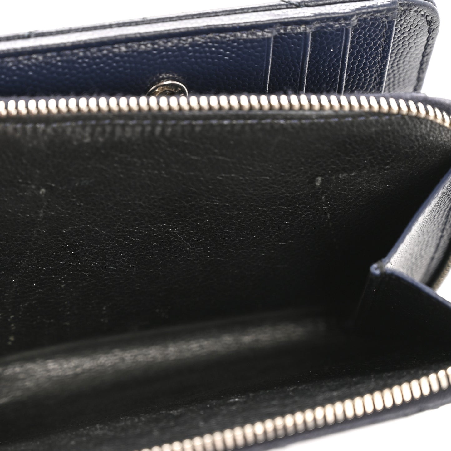 Grain De Poudre Matelasse Chevron Monogram Compact Zip Around Wallet Deep Marine
