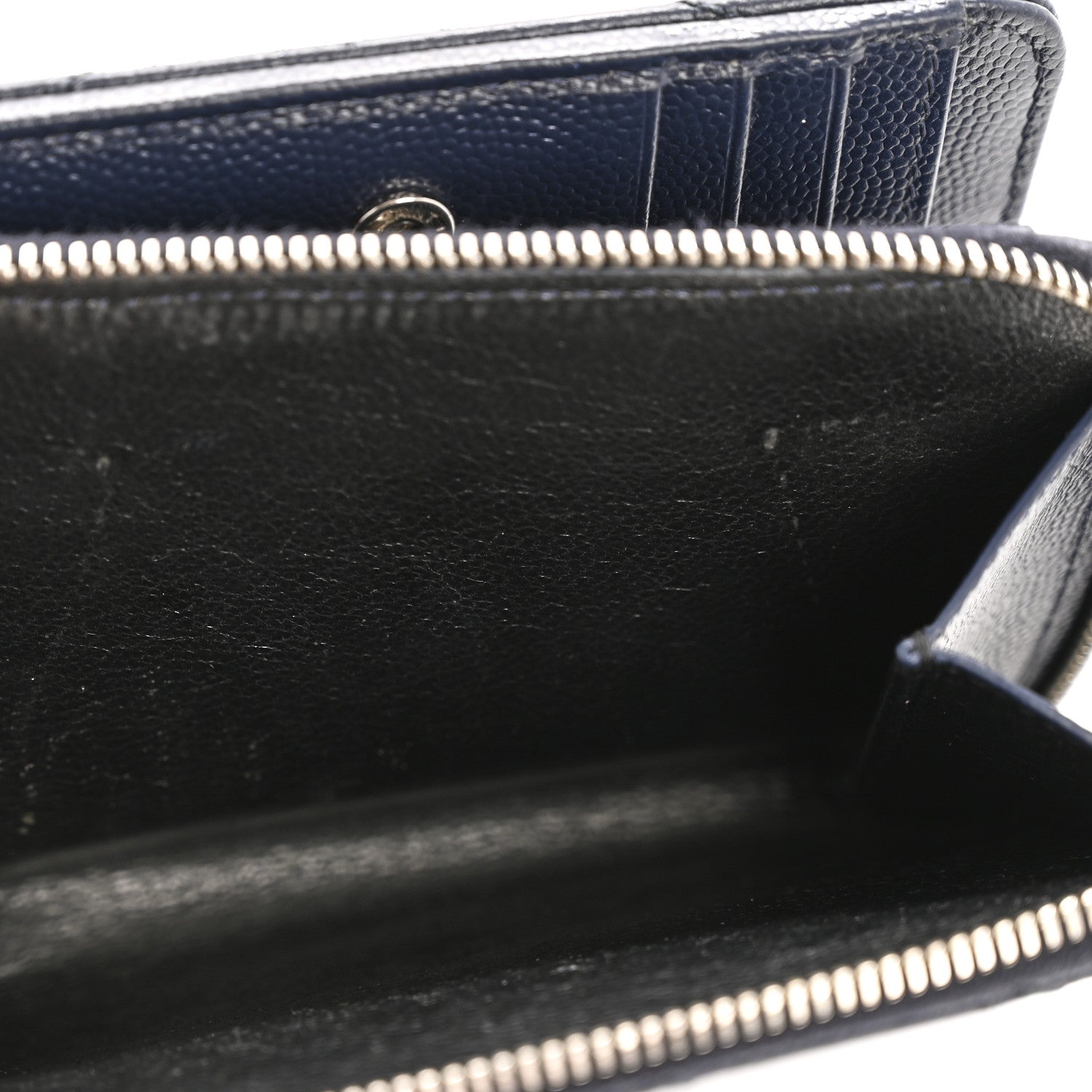Saint Laurent Grain De Poudre Matelasse Chevron Monogram Compact Zip Around Wallet Deep Marine 8 of 11