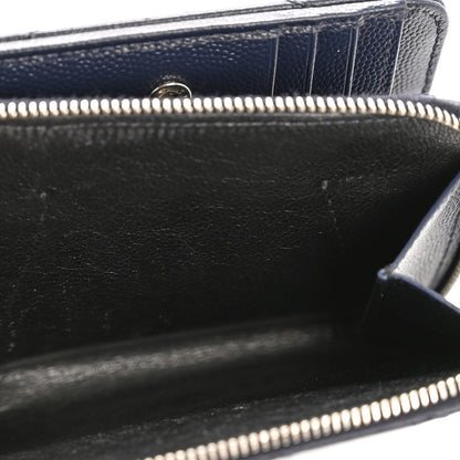 Saint Laurent Grain De Poudre Matelasse Chevron Monogram Compact Zip Around Wallet Deep Marine 8 of 11