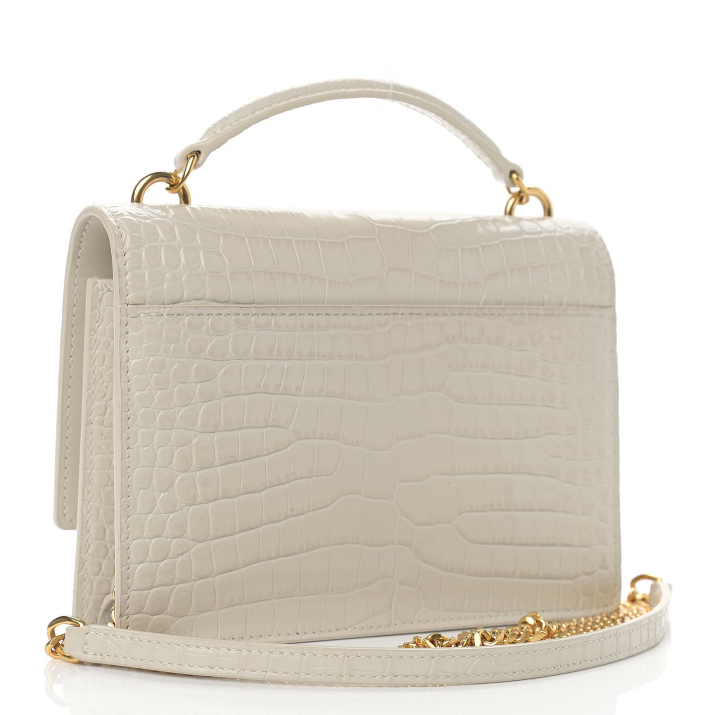 Calfskin Crocodile Embossed Monogram Sunset Chain Wallet Blanc Vintage