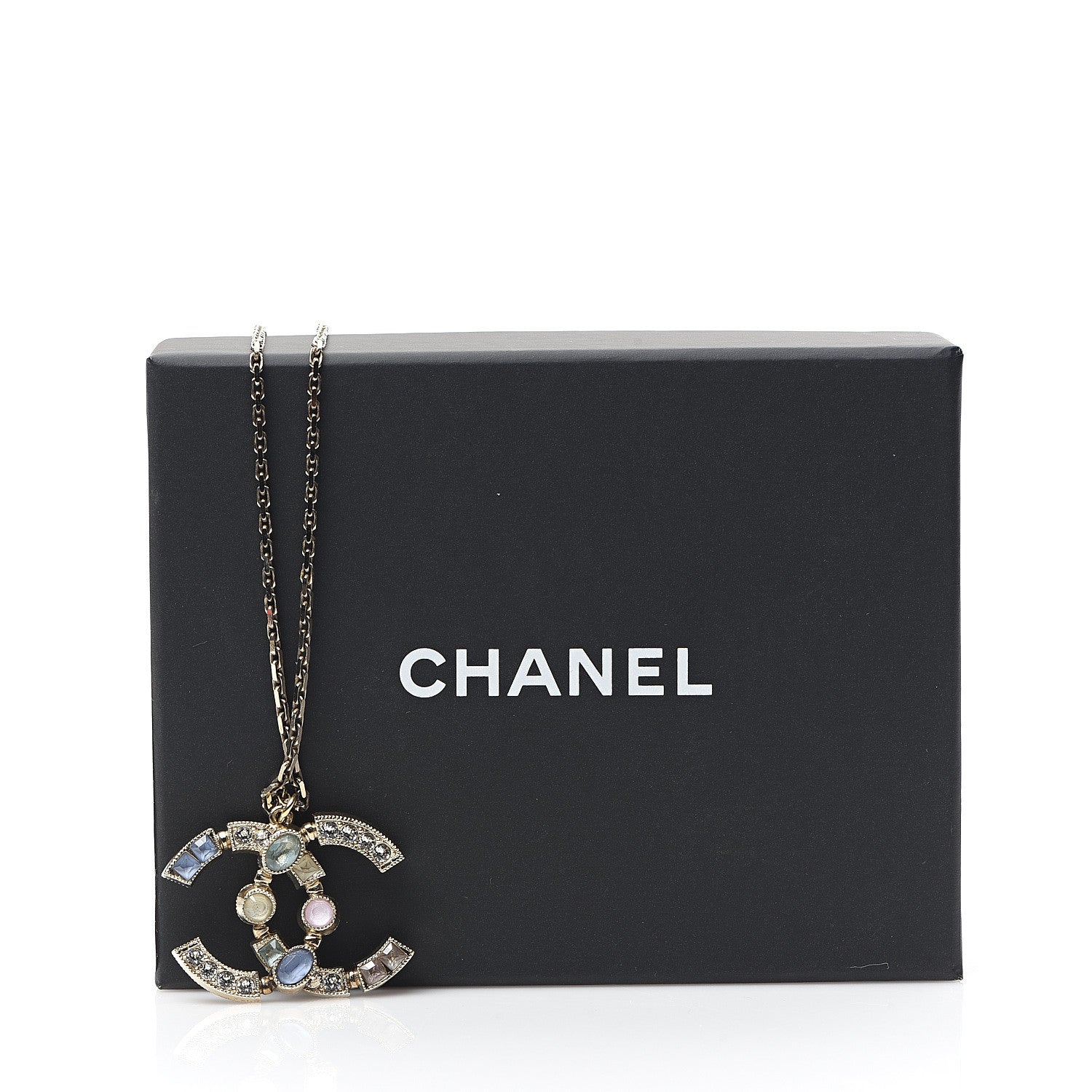 Chanel Crystal CC Pendant Necklace Gold Multicolor 4 of 4