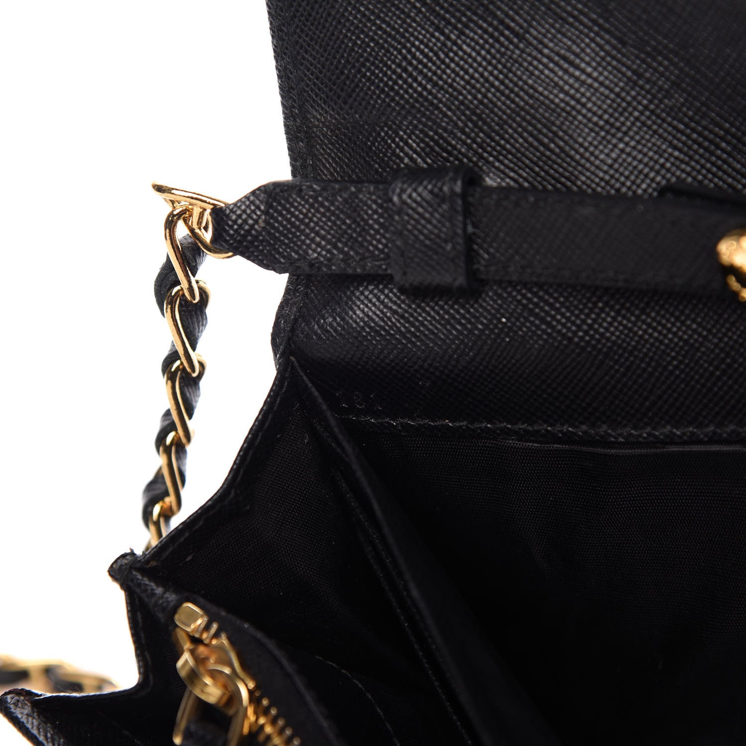 Prada Saffiano Metal Oro Chain Wallet Black 10 of 11