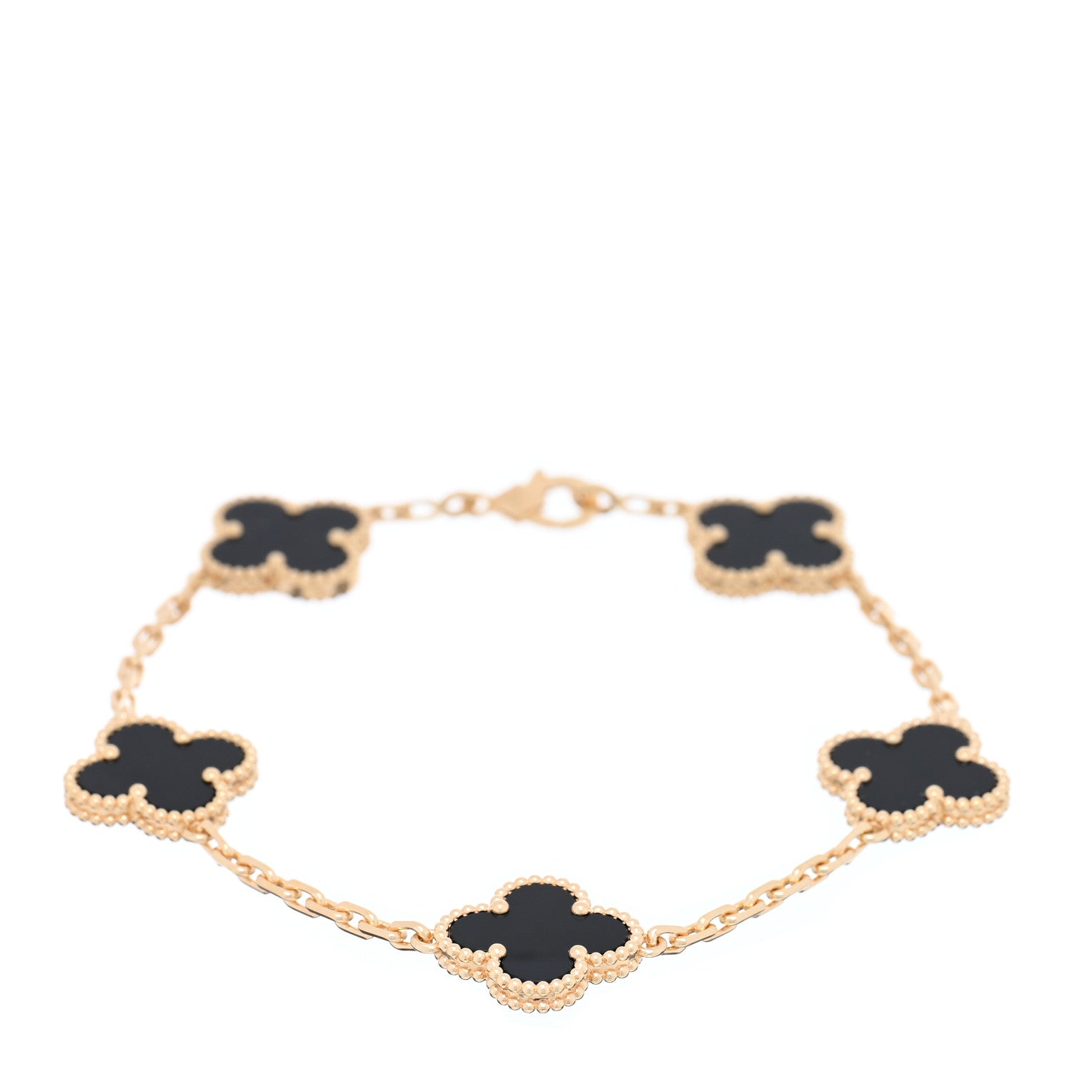 Van Cleef & Arpels 18K Yellow Gold Black Onyx 5 Motifs Vintage Alhambra Bracelet 1 of 4