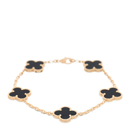 Van Cleef & Arpels 18K Yellow Gold Black Onyx 5 Motifs Vintage Alhambra Bracelet 1 of 4