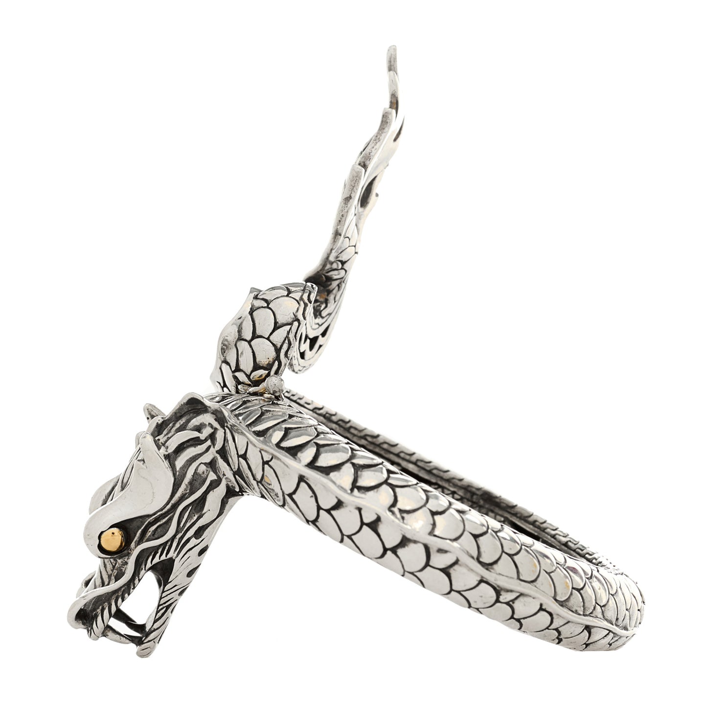 Sterling Silver 18K Yellow Gold Naga Dragon Kick Cuff Bracelet