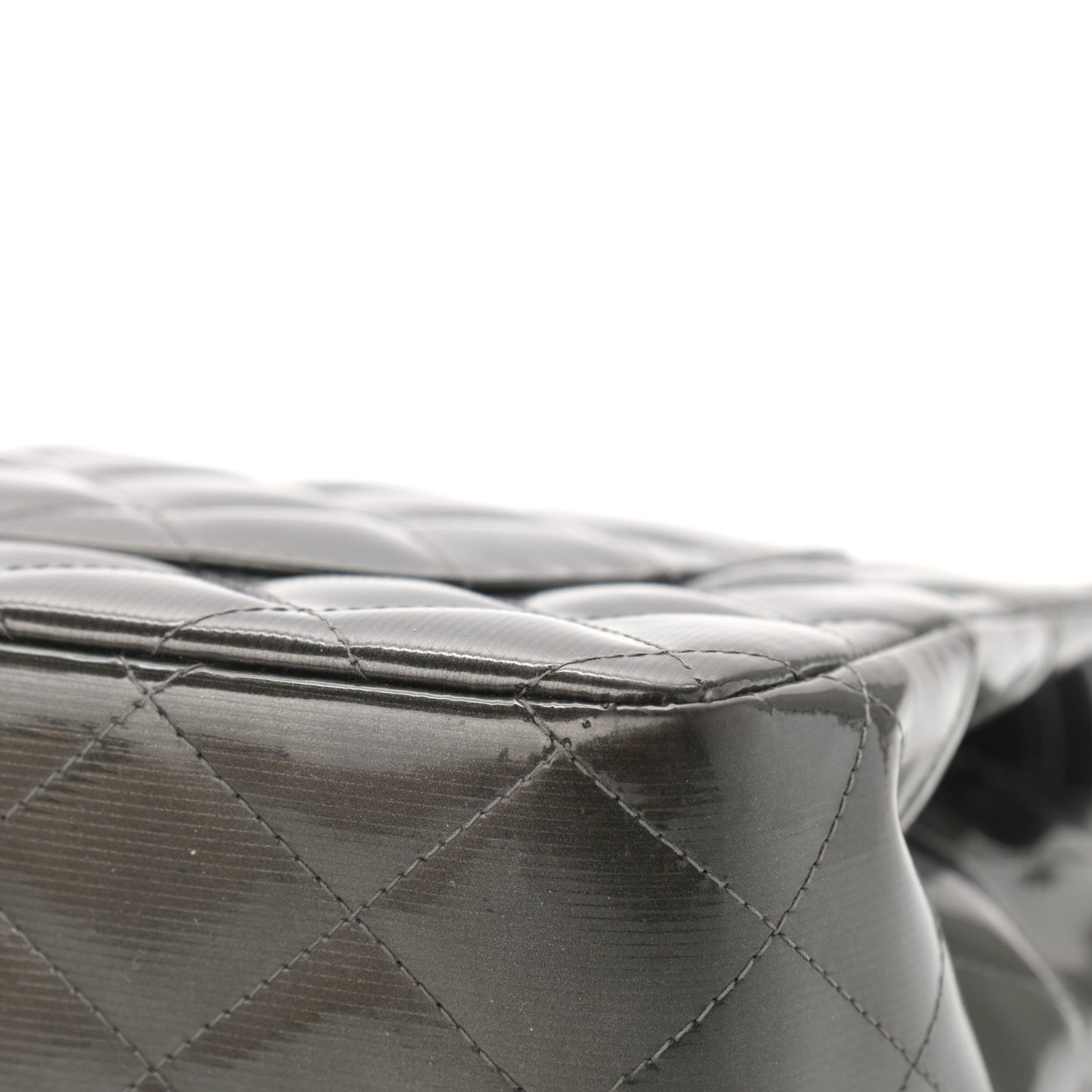 Striated Patent Quilted Jumbo Double Flap Black