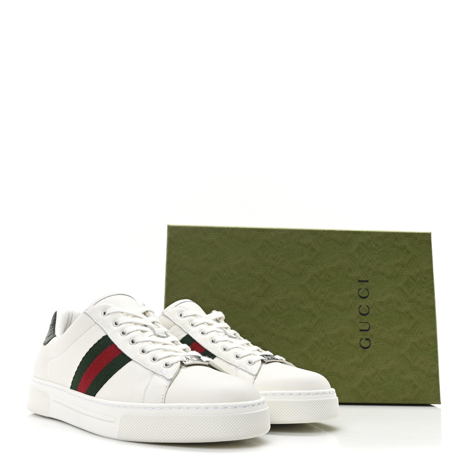 Gucci Calfskin Crocodile Web Womens Ace Sneakers 39.5 White Green 11 of 11
