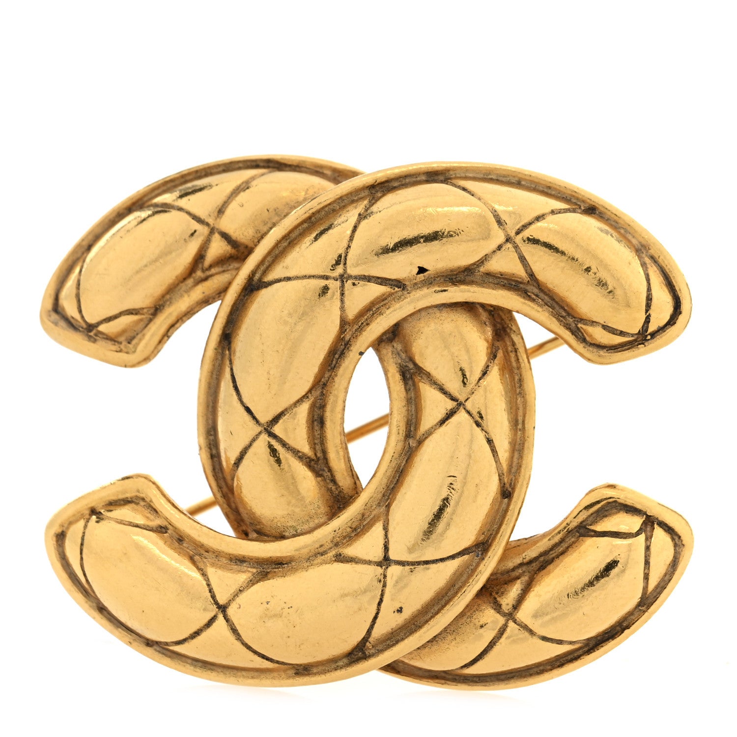 Chanel Metal Quilted Large CC Brooch Gold 1 of 4