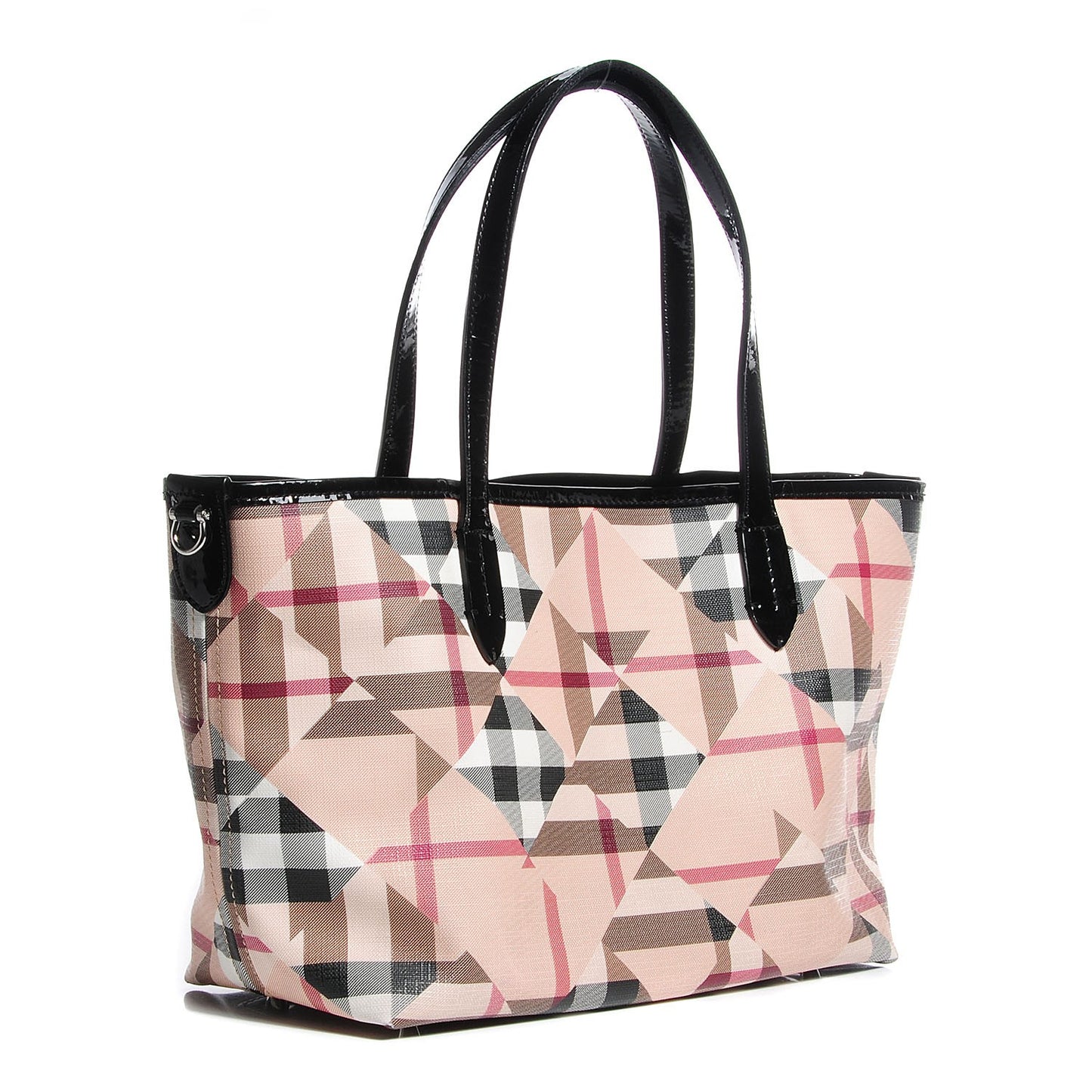 Patent Trim Patchwork Check Tote Black