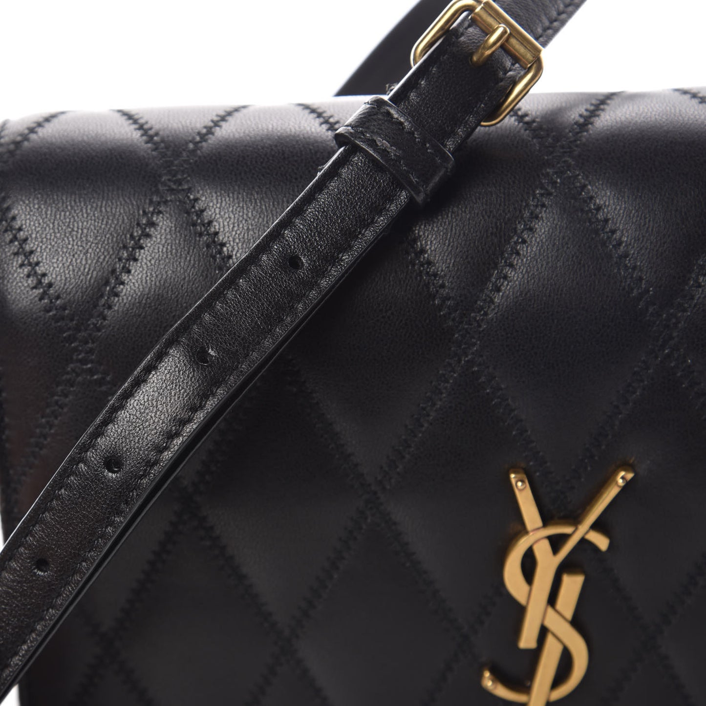 Lambskin Diamond Quilted Monogram Angie Chain Bag Black