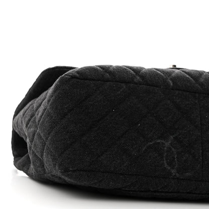 Chanel Denim Quilted CC Print Jumbo Single Flap Black 9 of 10