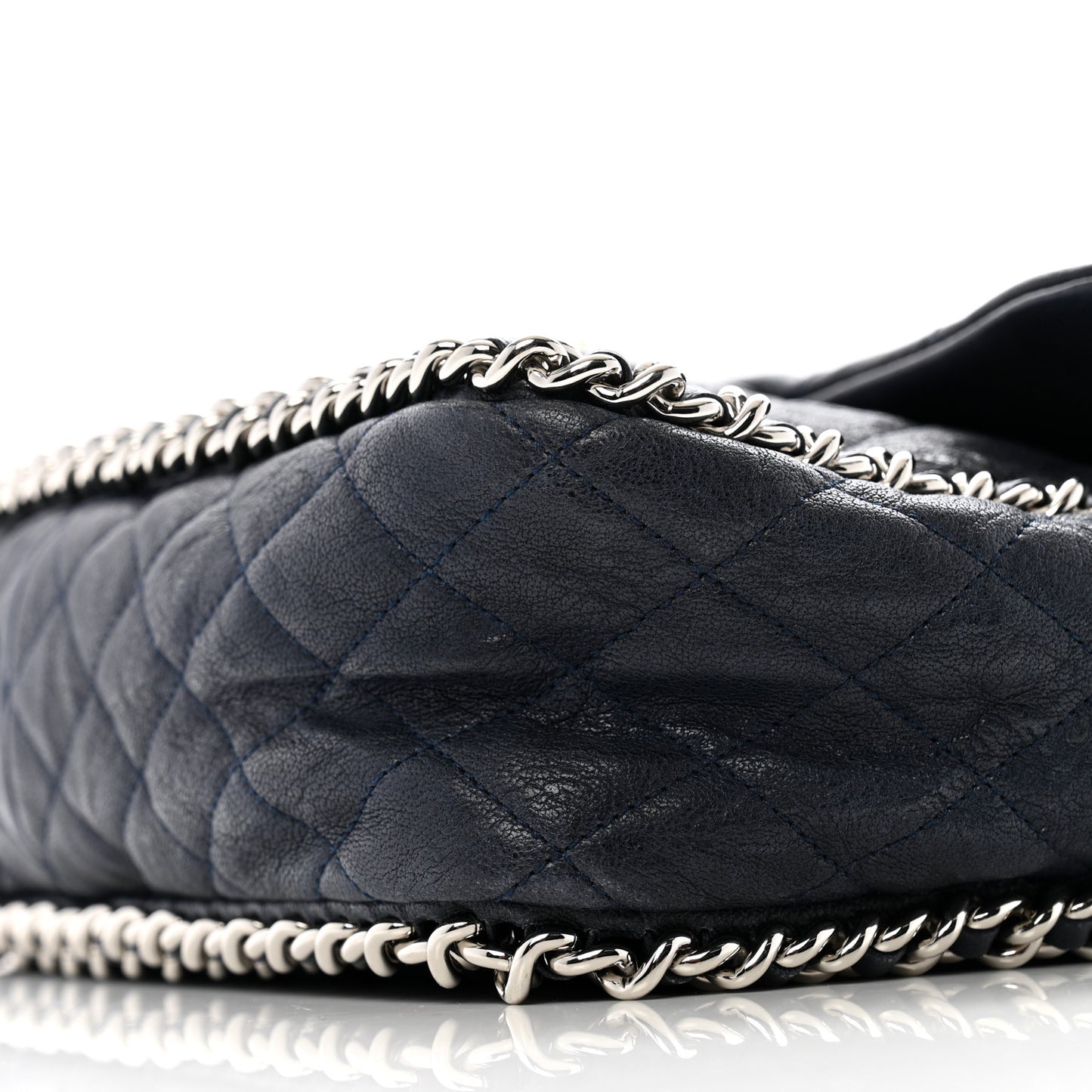 Washed Lambskin Quilted Maxi Chain Around Flap Navy