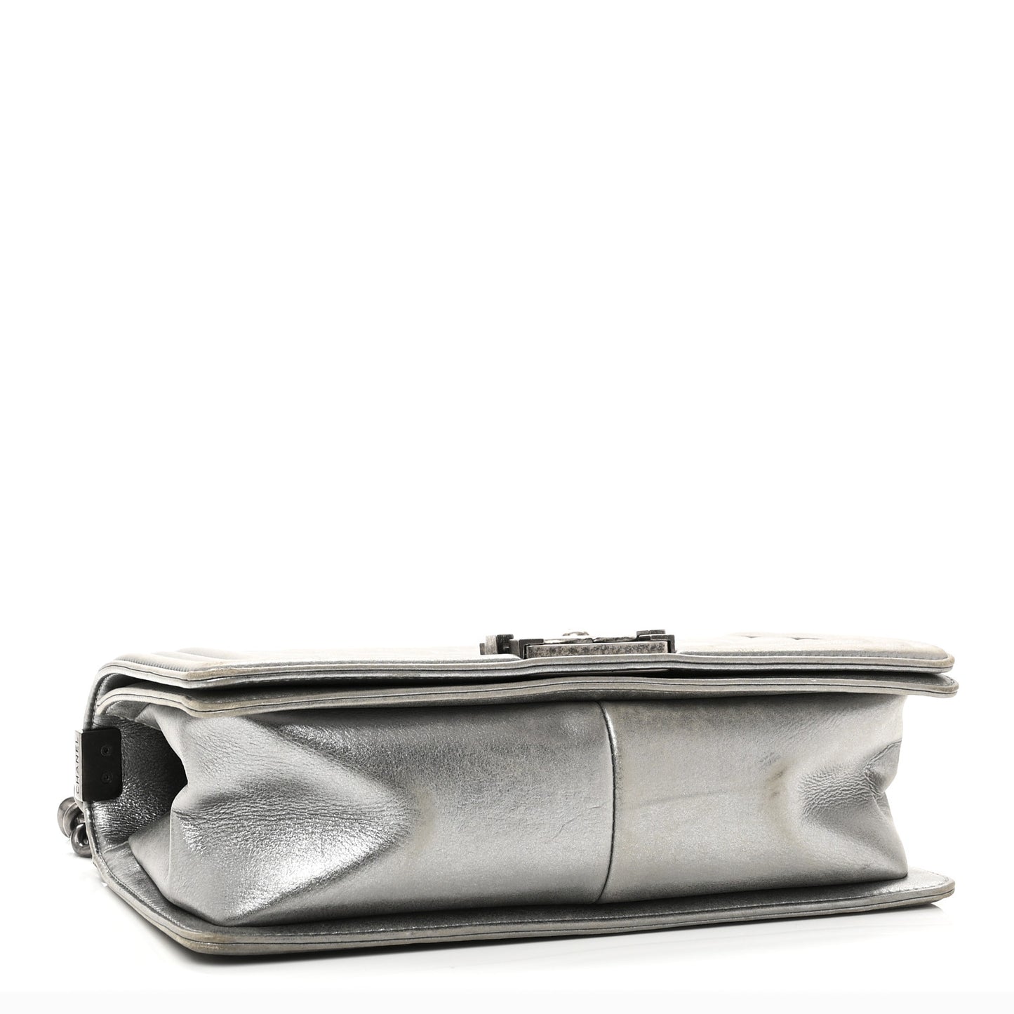 Metallic Lambskin Quilted Medium Boy Flap Silver