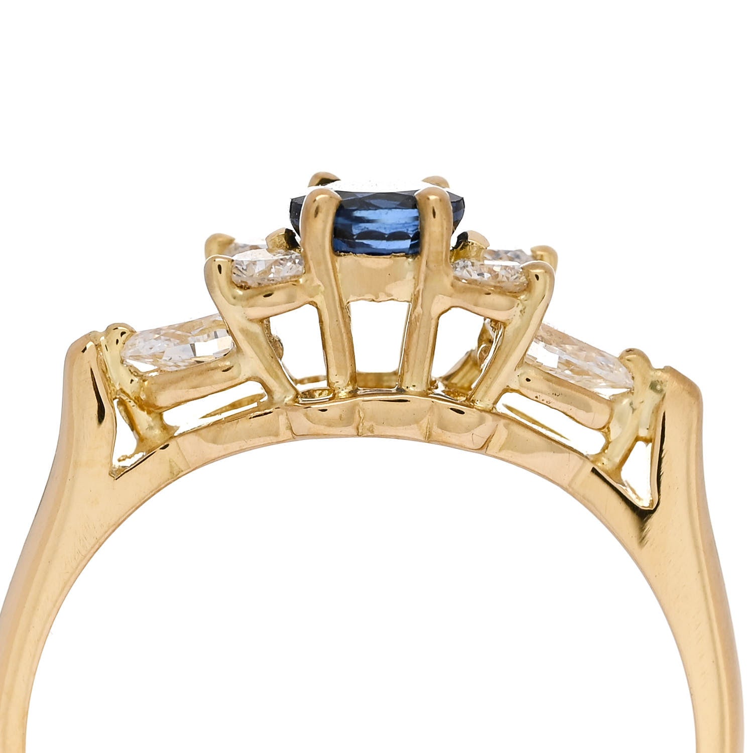 Tiffany 18K Yellow Gold Diamond Blue Sapphire Victoria Ring 48 4.5 6 of 6