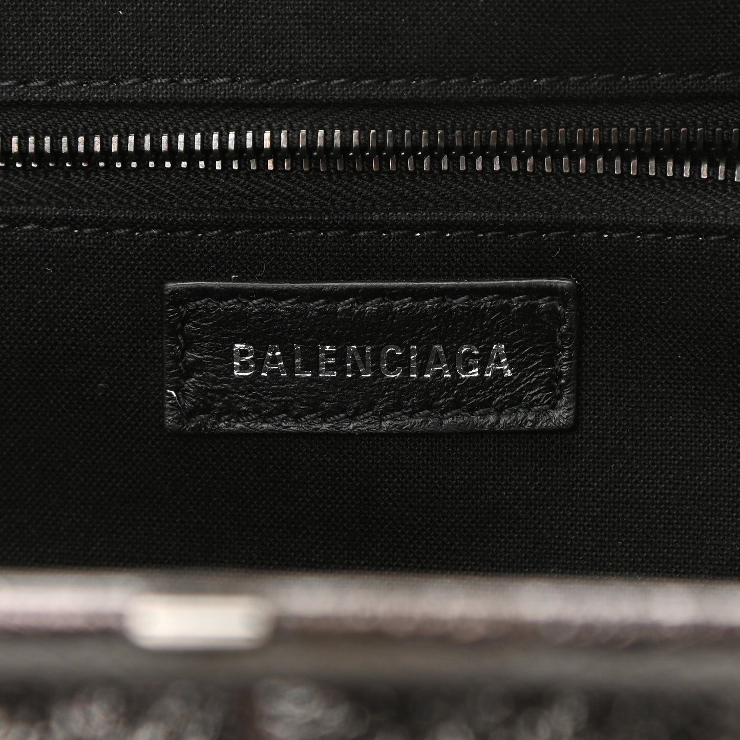 Metallic Textured Calfskin Logo Cloud Clutch XS Black