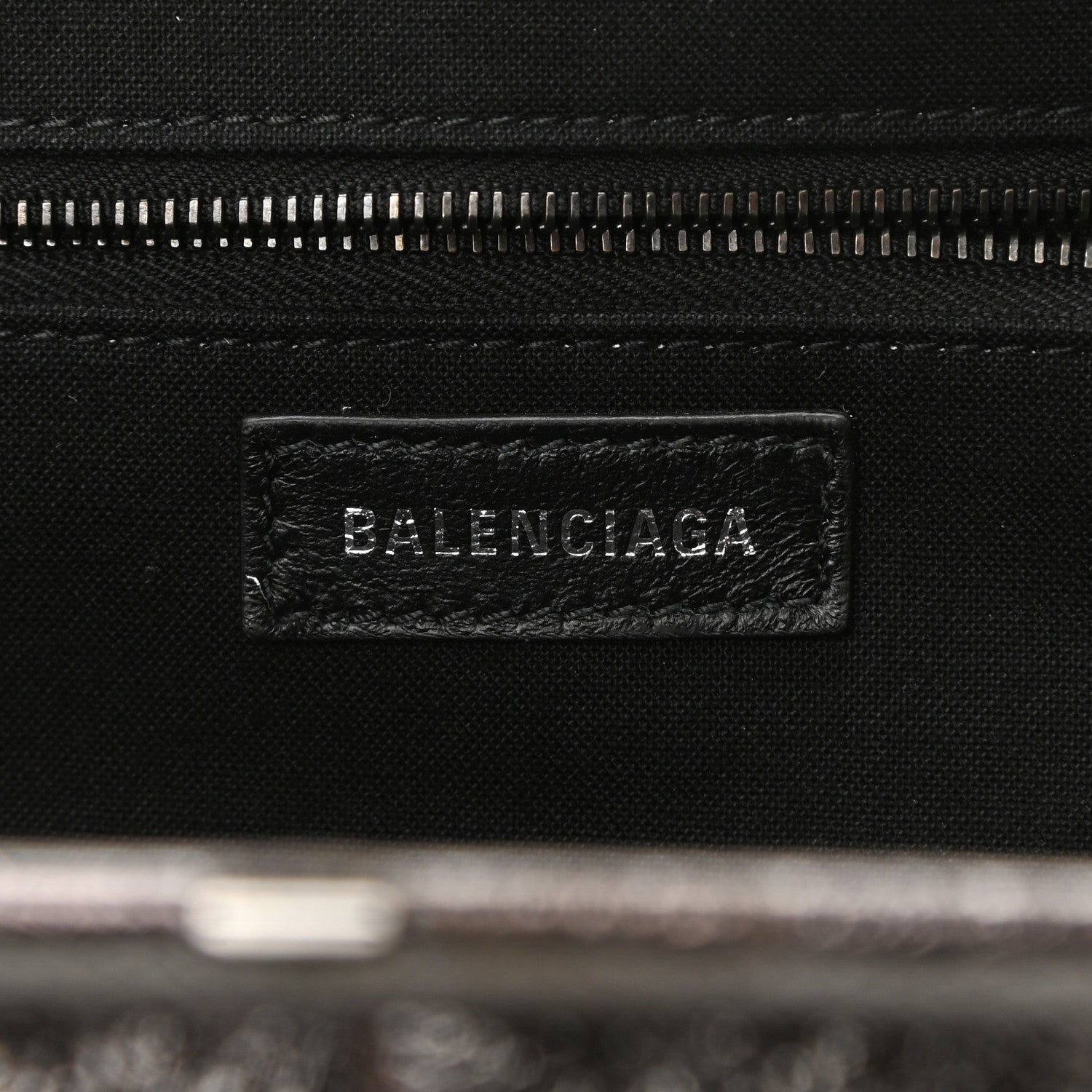 Balenciaga Metallic Textured Calfskin Logo Cloud Clutch XS Black 6 of 10