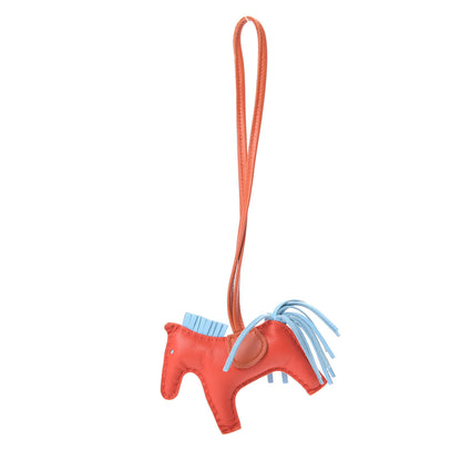 Hermes Milo Lambskin Grigri Rodeo Horse Bag Charm PM Capucine Celeste Cornaline 1 of 5