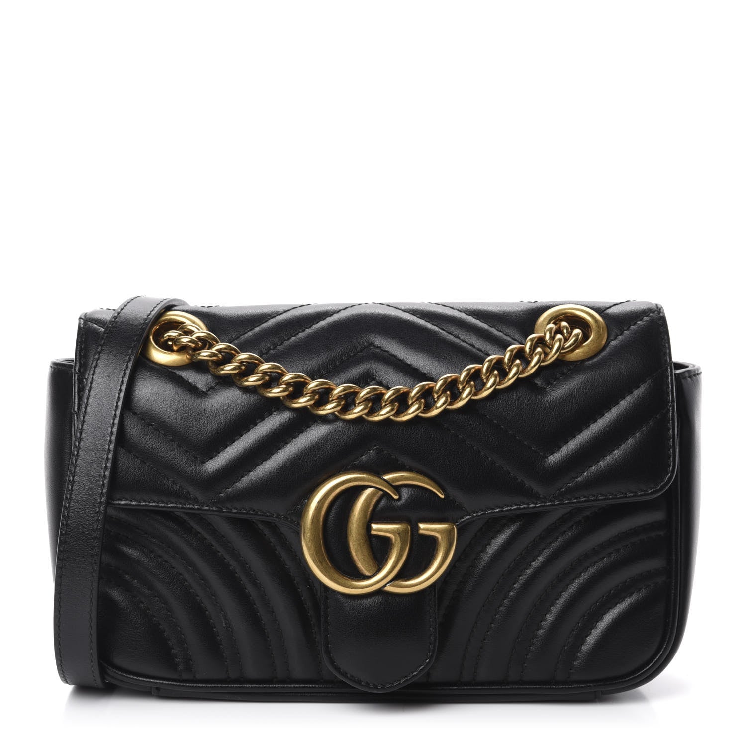 Gucci Calfskin Matelasse Mini GG Marmont Shoulder Bag Black 1 of 10