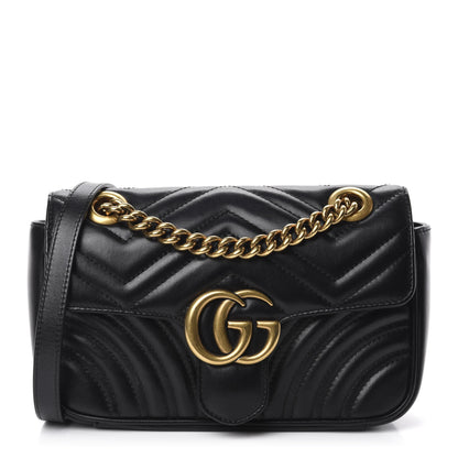 Gucci Calfskin Matelasse Mini GG Marmont Shoulder Bag Black 1 of 10
