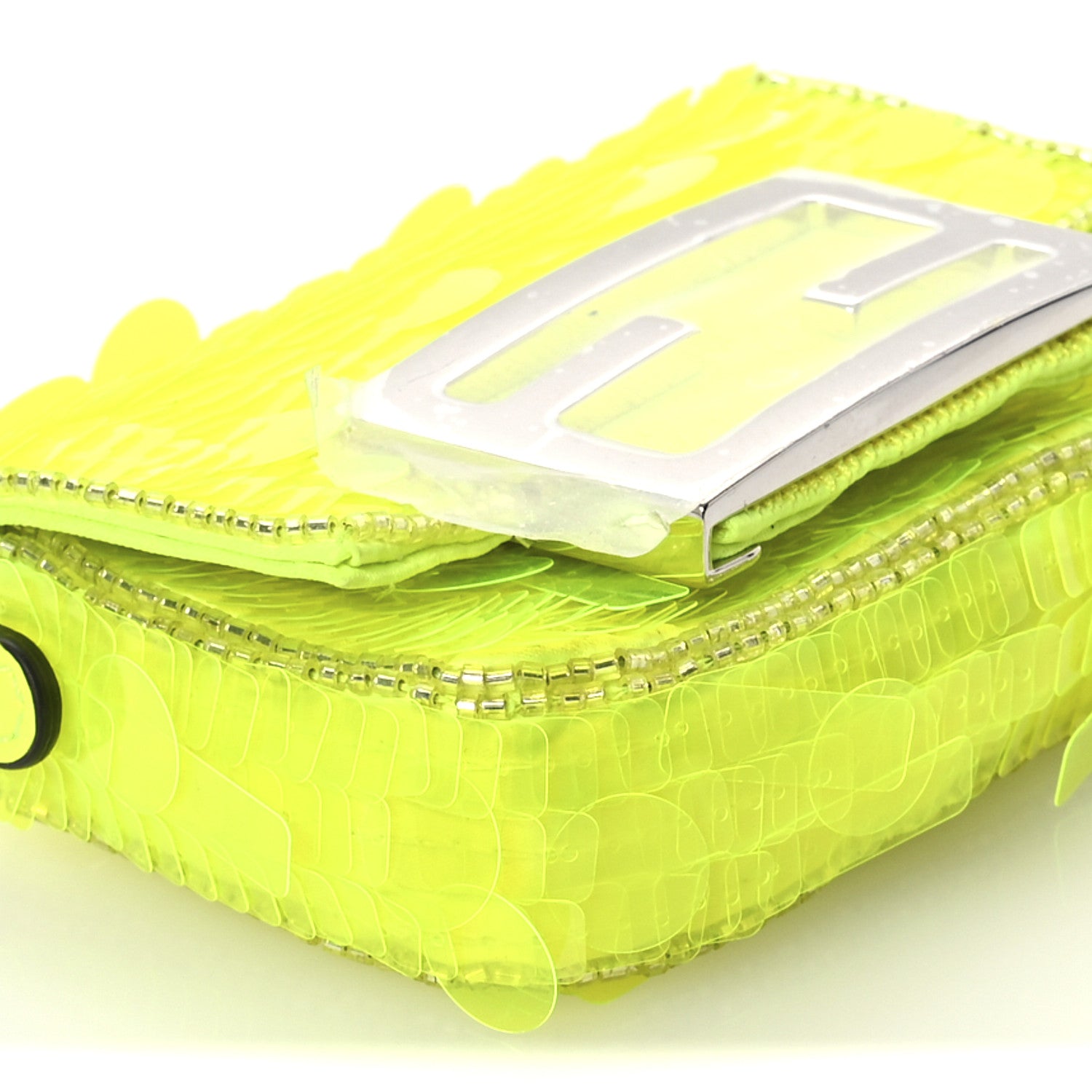 Fendi Transparent Paillettes Vitello King Nano Maxi Buckle Baguette Charm Yellow Fluo 9 of 11