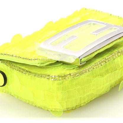 Fendi Transparent Paillettes Vitello King Nano Maxi Buckle Baguette Charm Yellow Fluo 9 of 11