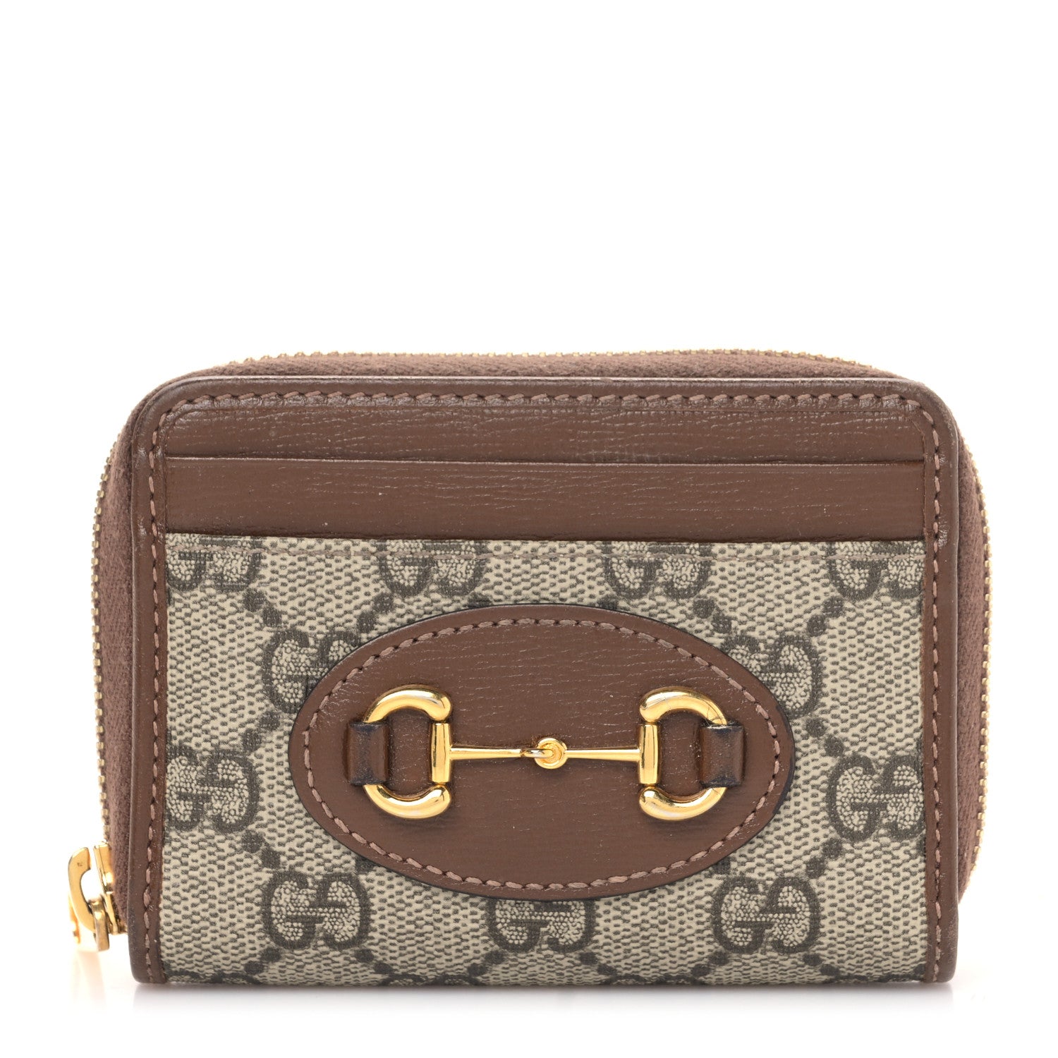 Gucci GG Supreme Monogram Azalea Calfskin Horsebit 1955 Zip Around ID Card Case Wallet Beige Ebony Brown Sugar 1 of 8