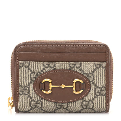 Gucci GG Supreme Monogram Azalea Calfskin Horsebit 1955 Zip Around ID Card Case Wallet Beige Ebony Brown Sugar 1 of 8