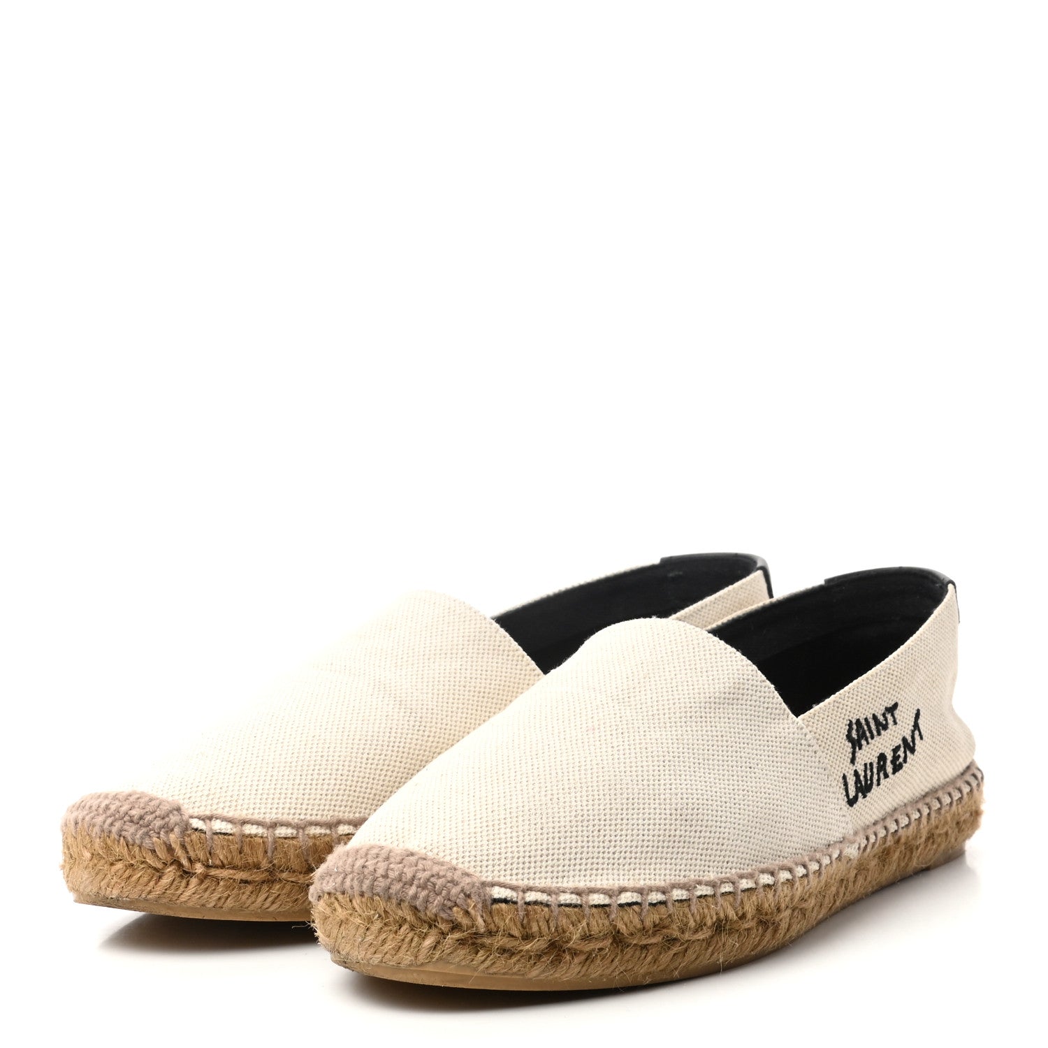 Saint Laurent Canvas Elba Logo Embroidered Espadrilles 38 Panna 3 of 8