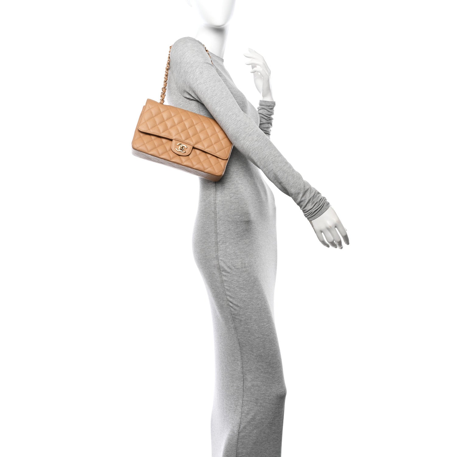 Chanel Caviar Quilted Medium Double Flap Beige 2 of 13